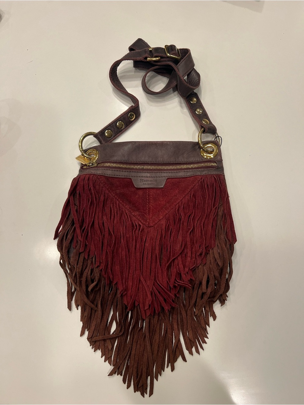 Hammitt Burgundy and Brown Suede Fringe Crossbody